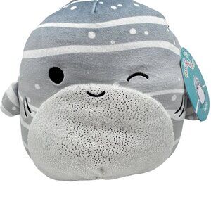 Squishmallows Sachie Whale Shark Plush Stuffed Gray White Striped Dots Wink
